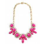 Neon Pink Crystal Petal Cabochon Stone Mix Statement Necklace